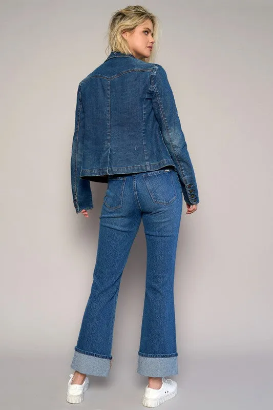 High Rise Cuffed Crop Boot Cut Jeans
