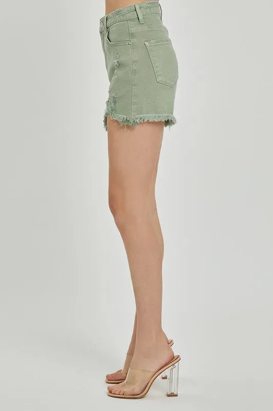 HIGH RISE DISTRESSED DETAIL SHORTS