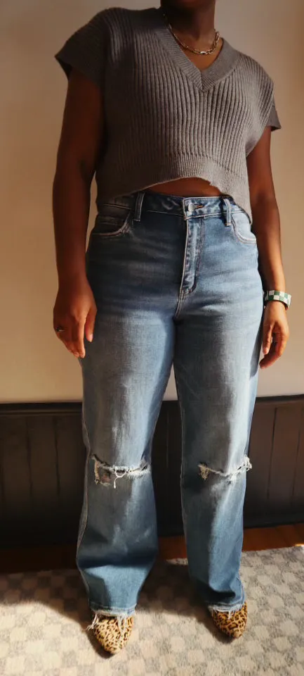 High Rise Distressed Wide LEg