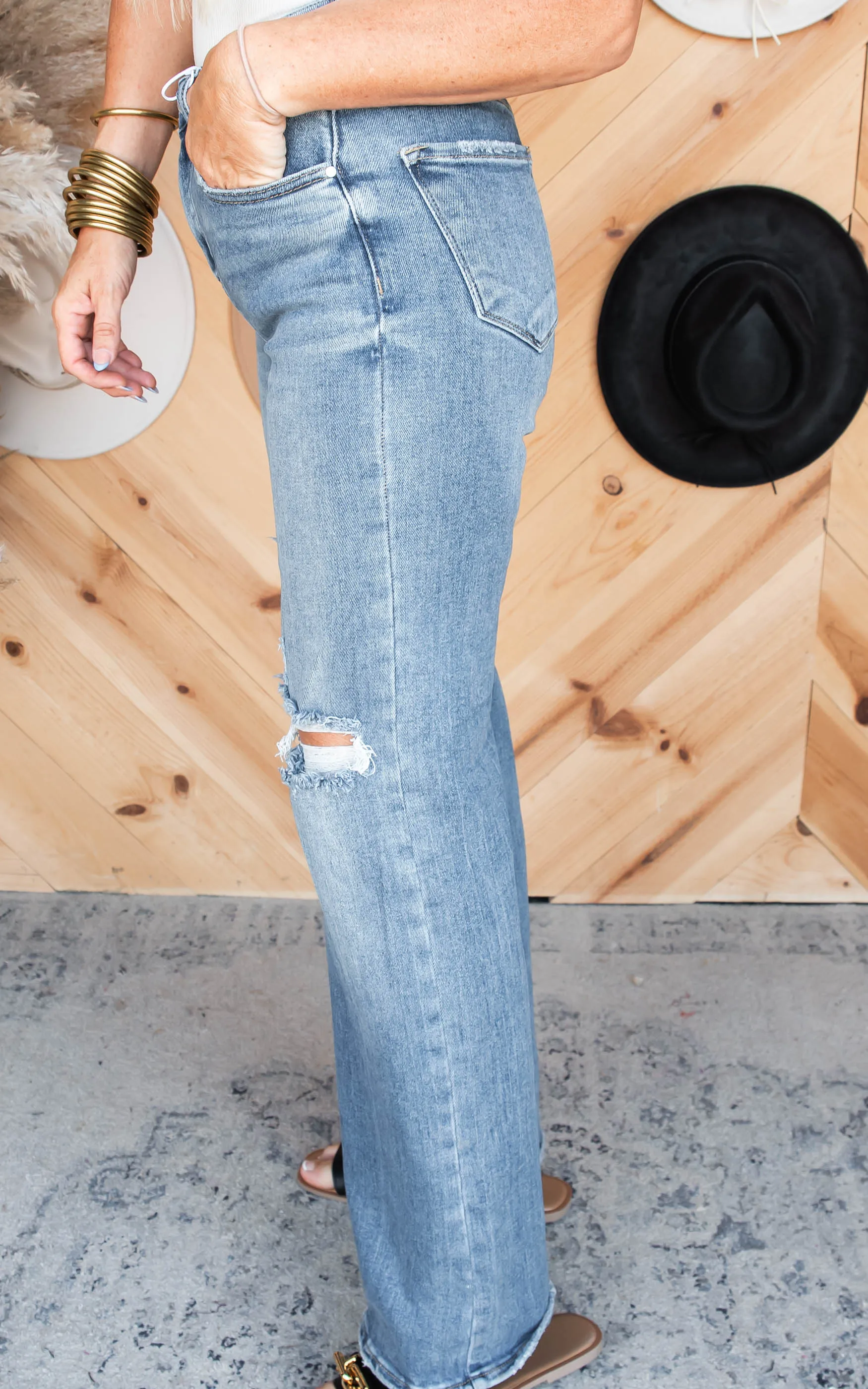 High Rise Ripped Wide Leg Denim Jeans | Risen - Final Sale