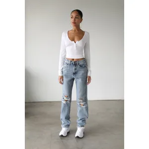 High Rise Straight Leg Denim Jeans- 7138