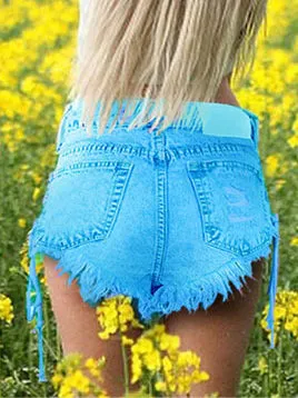 High-waisted Buckled Worn Bandage Denim Hot Shorts