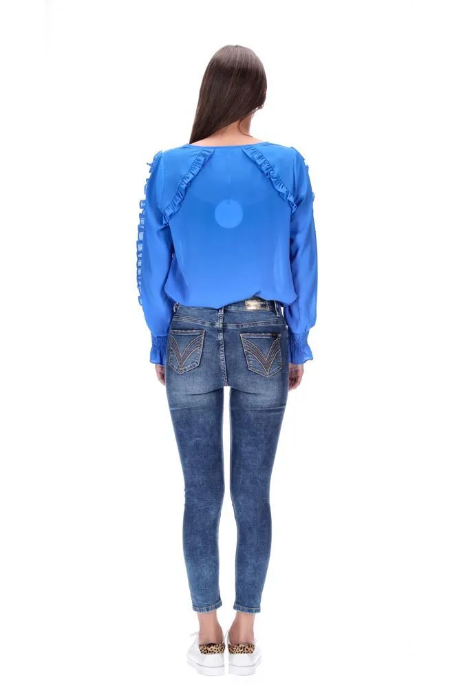 High Waisted Jean  Felix 7/8 - Blue/Rips (J102)