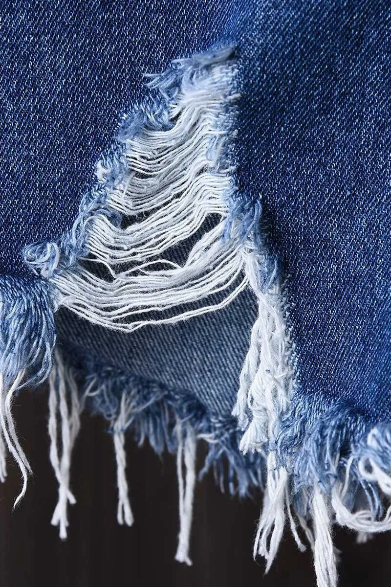 High Waisted Shredded Denim Shorts