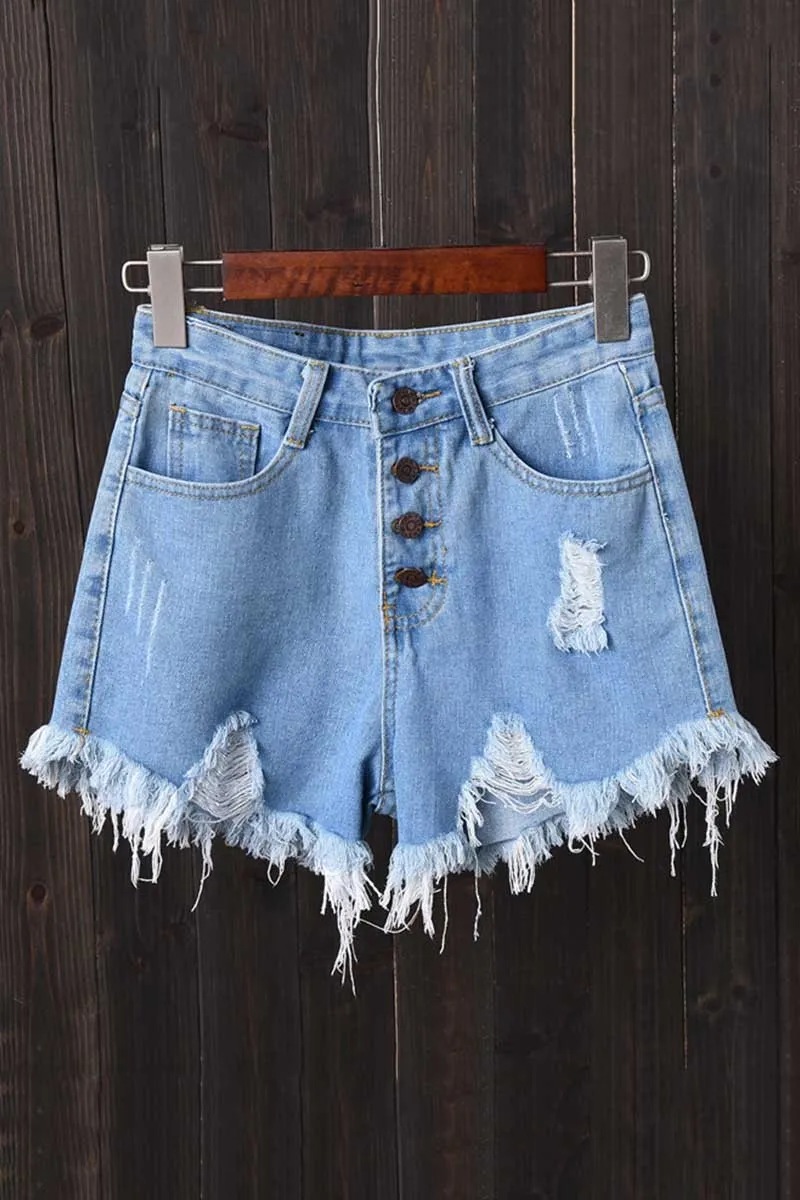 High Waisted Shredded Denim Shorts