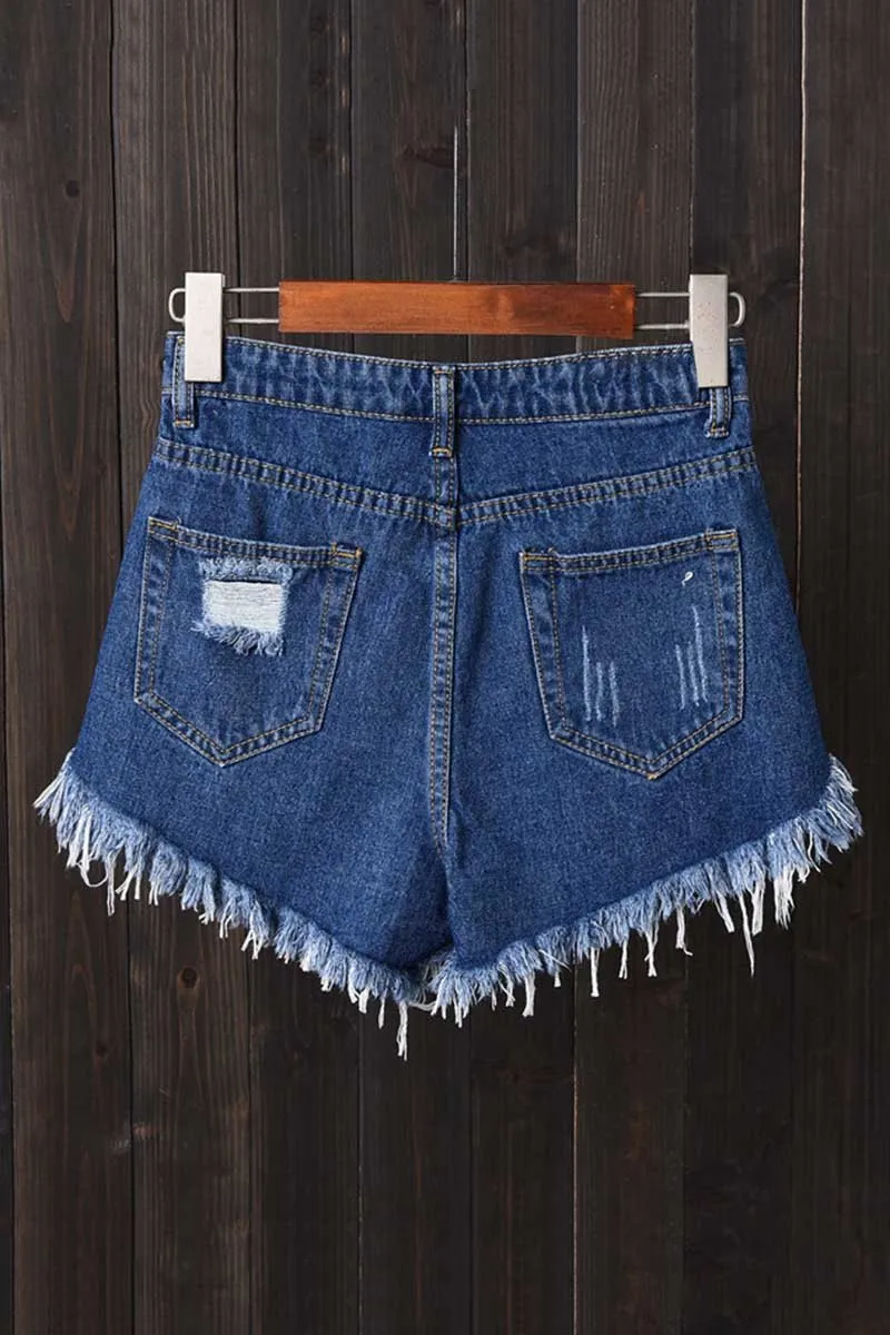 High Waisted Shredded Denim Shorts