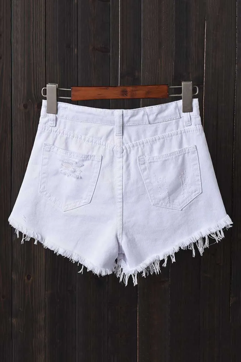 High Waisted Shredded Denim Shorts