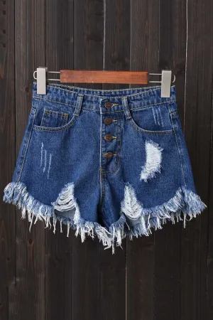 High Waisted Shredded Denim Shorts