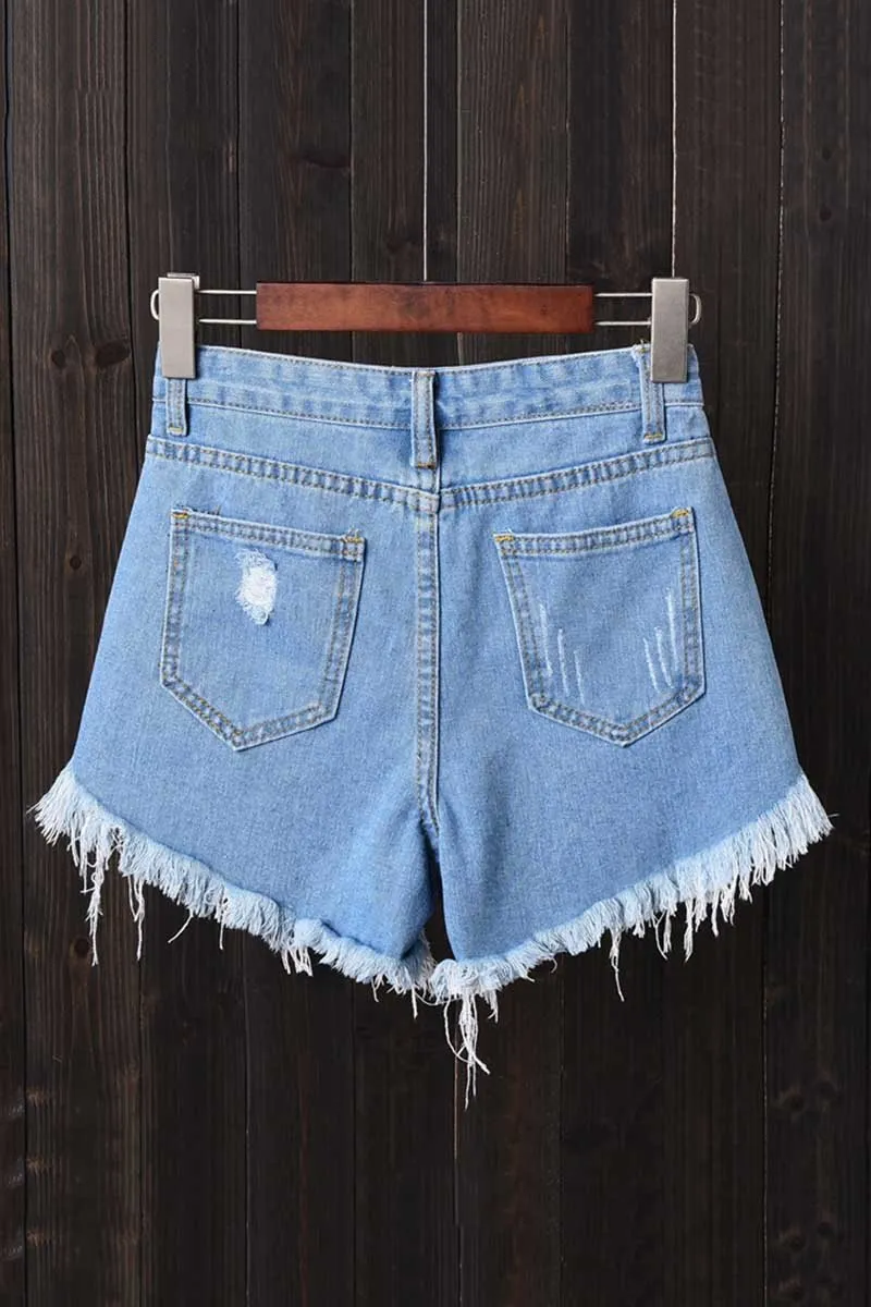 High Waisted Shredded Denim Shorts