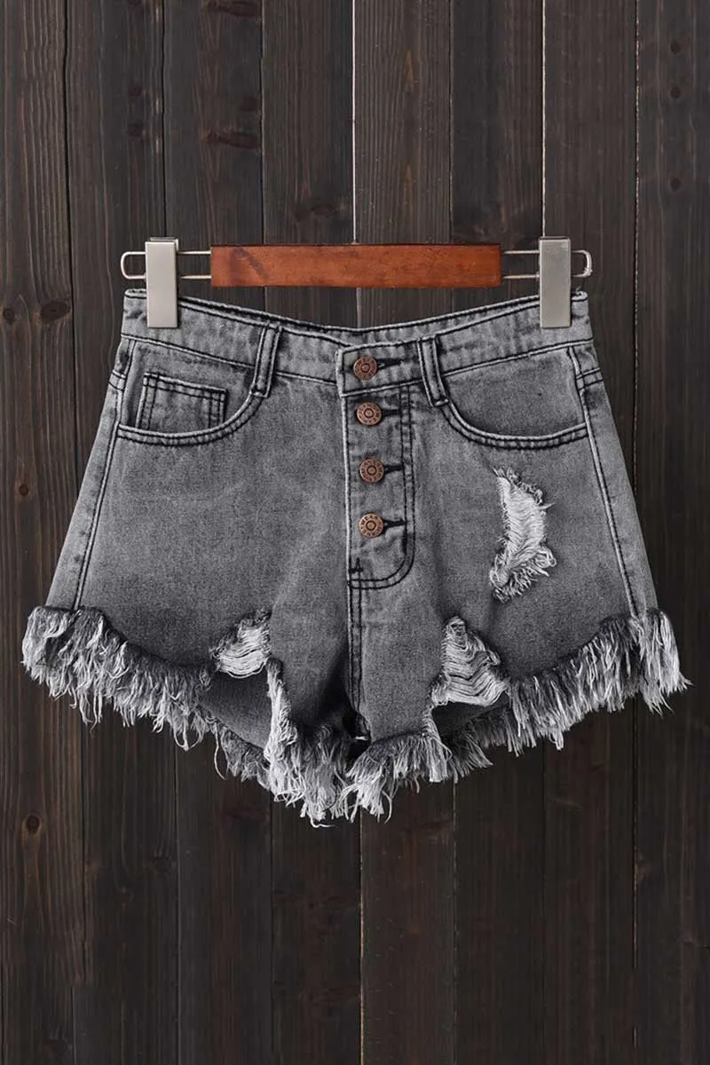 High Waisted Shredded Denim Shorts