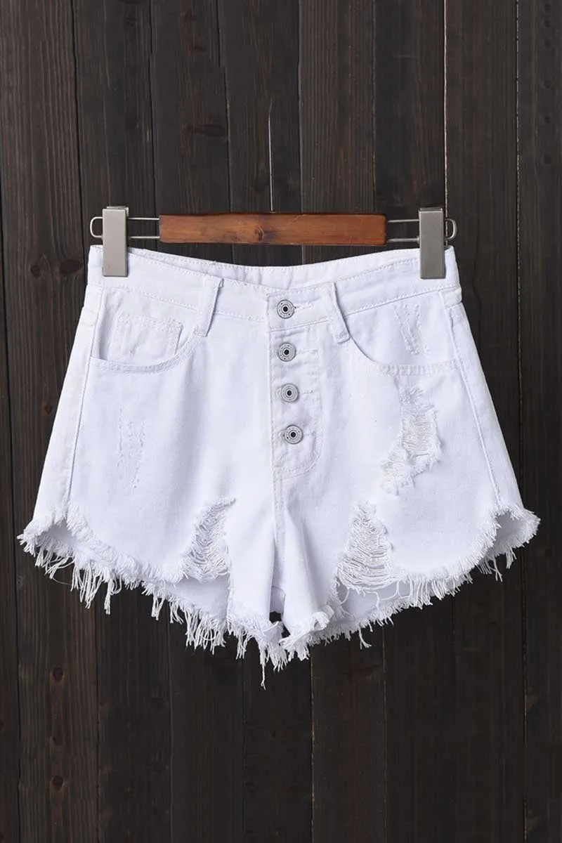 High Waisted Shredded Denim Shorts