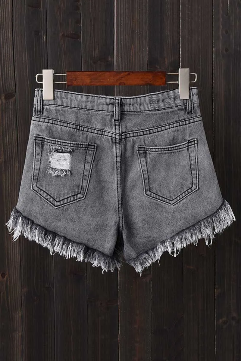 High Waisted Shredded Denim Shorts