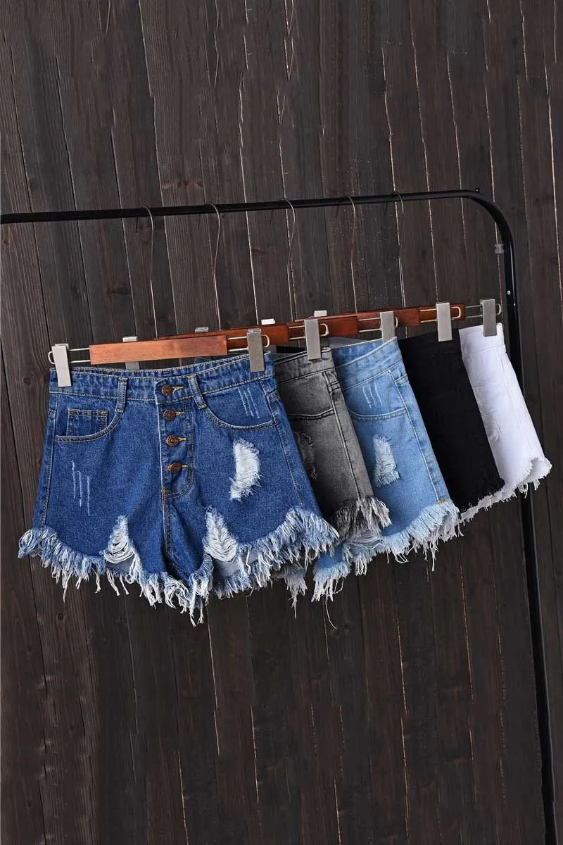 High Waisted Shredded Denim Shorts