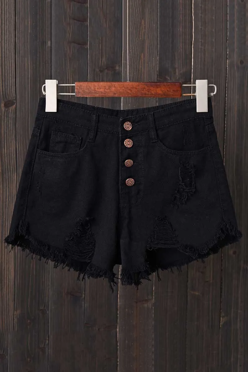 High Waisted Shredded Denim Shorts