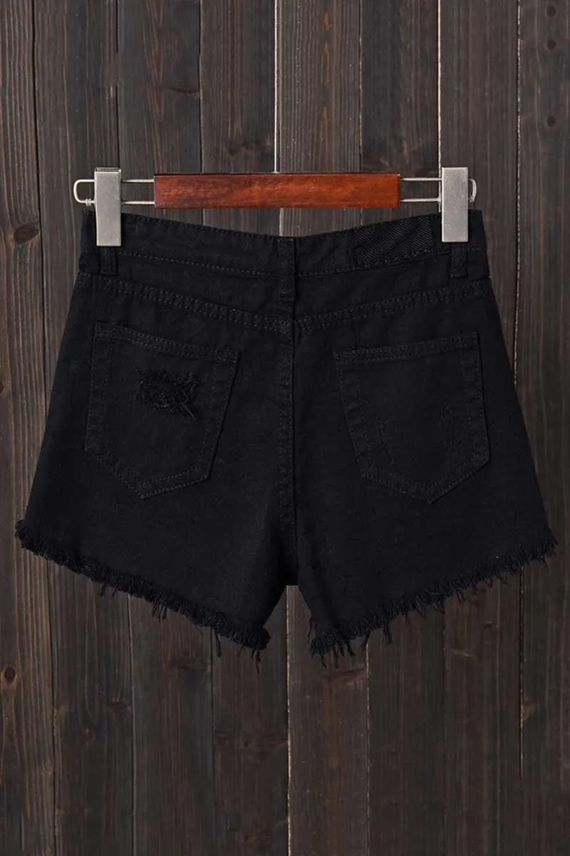 High Waisted Shredded Denim Shorts
