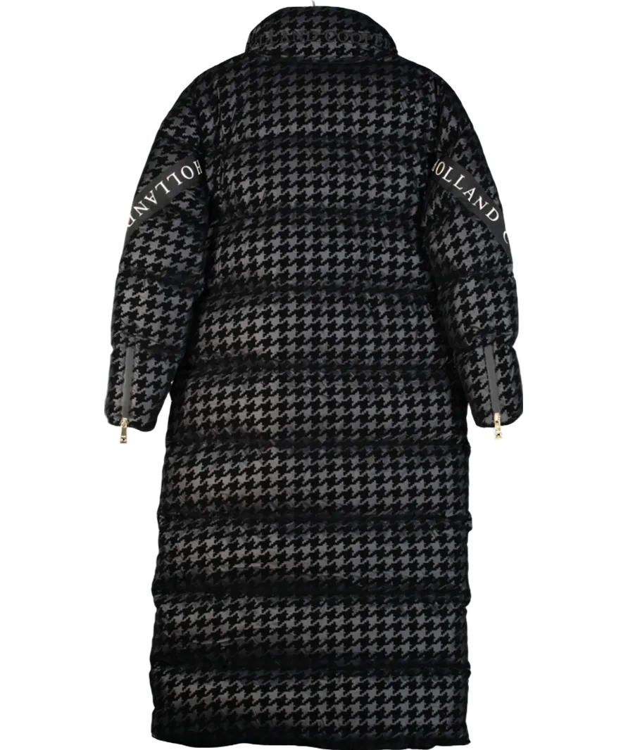 Holland Cooper Black Camden Mono Houndstooth Longline Down Filled Puffer Coat UK S