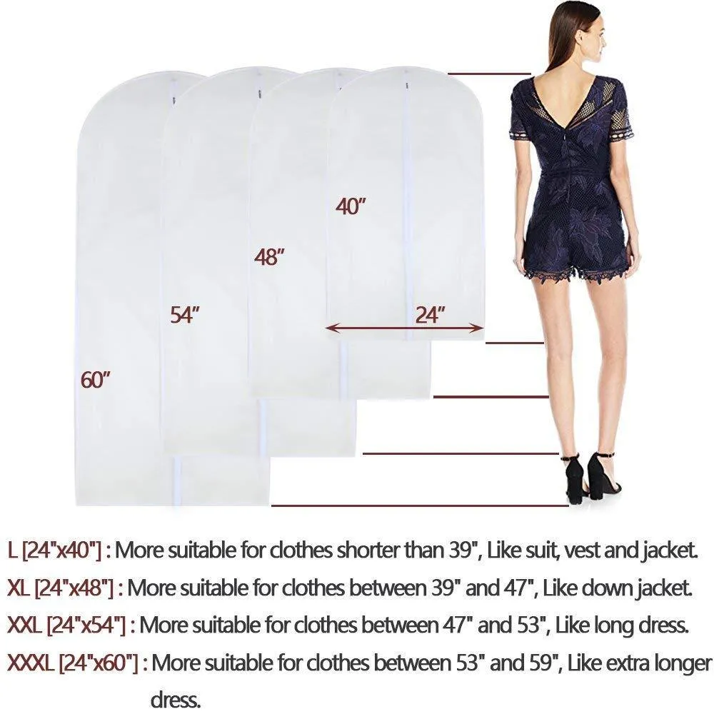 HomeClean Moth Proof Garment Clothing Bags 24'' x 60'' Hanging Clothing Storage Bags with 6 Cedar Balls for Coat Dance Costumes Long Dress and Long Gowns