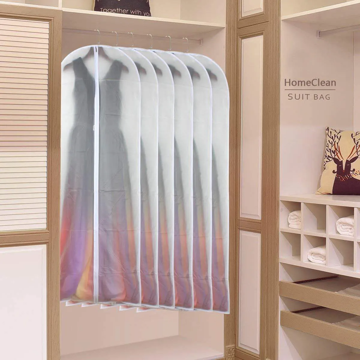 HomeClean Moth Proof Garment Clothing Bags 24'' x 60'' Hanging Clothing Storage Bags with 6 Cedar Balls for Coat Dance Costumes Long Dress and Long Gowns
