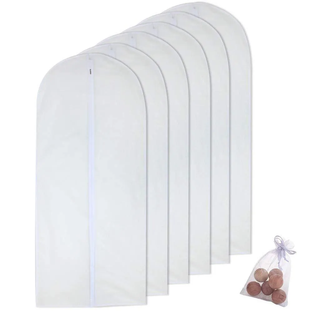 HomeClean Moth Proof Garment Clothing Bags 24'' x 60'' Hanging Clothing Storage Bags with 6 Cedar Balls for Coat Dance Costumes Long Dress and Long Gowns
