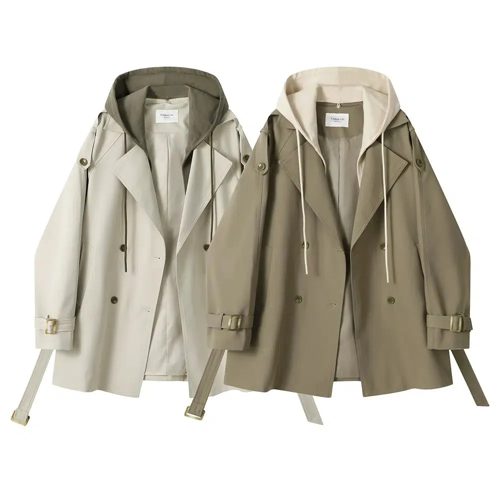 Hooded Double-Breasted Trench Coats