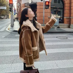 Hooded Suede Lamb Wool Winter Jacket