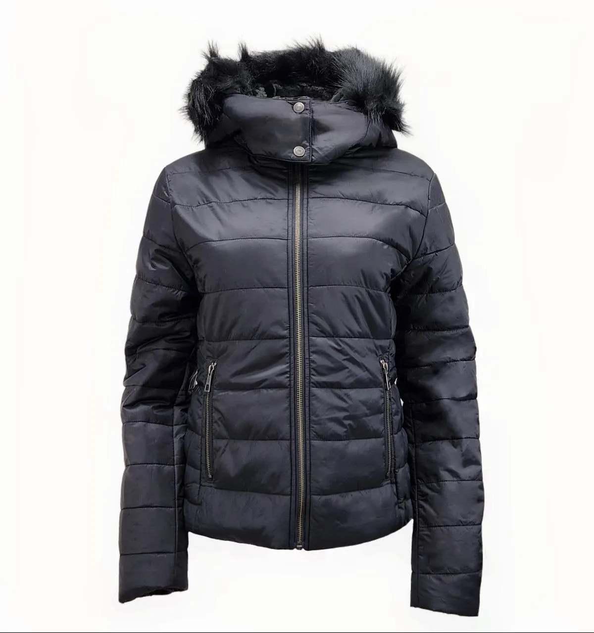 HoodLamb Women's Black Natural Hemp Lightweight Short Puffer 420 NWT