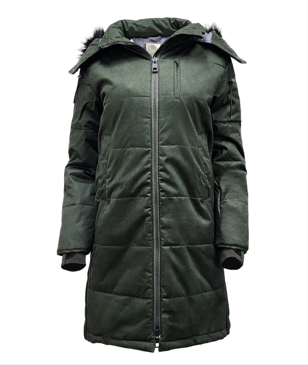 HoodLamb Women's Deep Army Green Nordic Hemp Warm Vegan Puffer Coat X-Small NWT