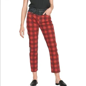 Hudson Bettie High Waisted Mixed-Media Plaid Tapered Jeans