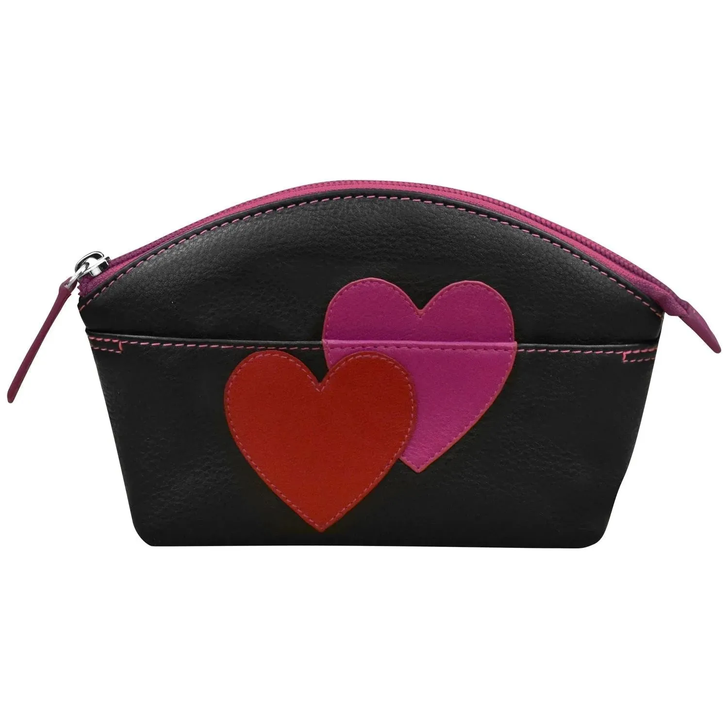 ILI New York Double Heart Cosmetic Case Bag Leather Handbag Purple Lav Purse NEW