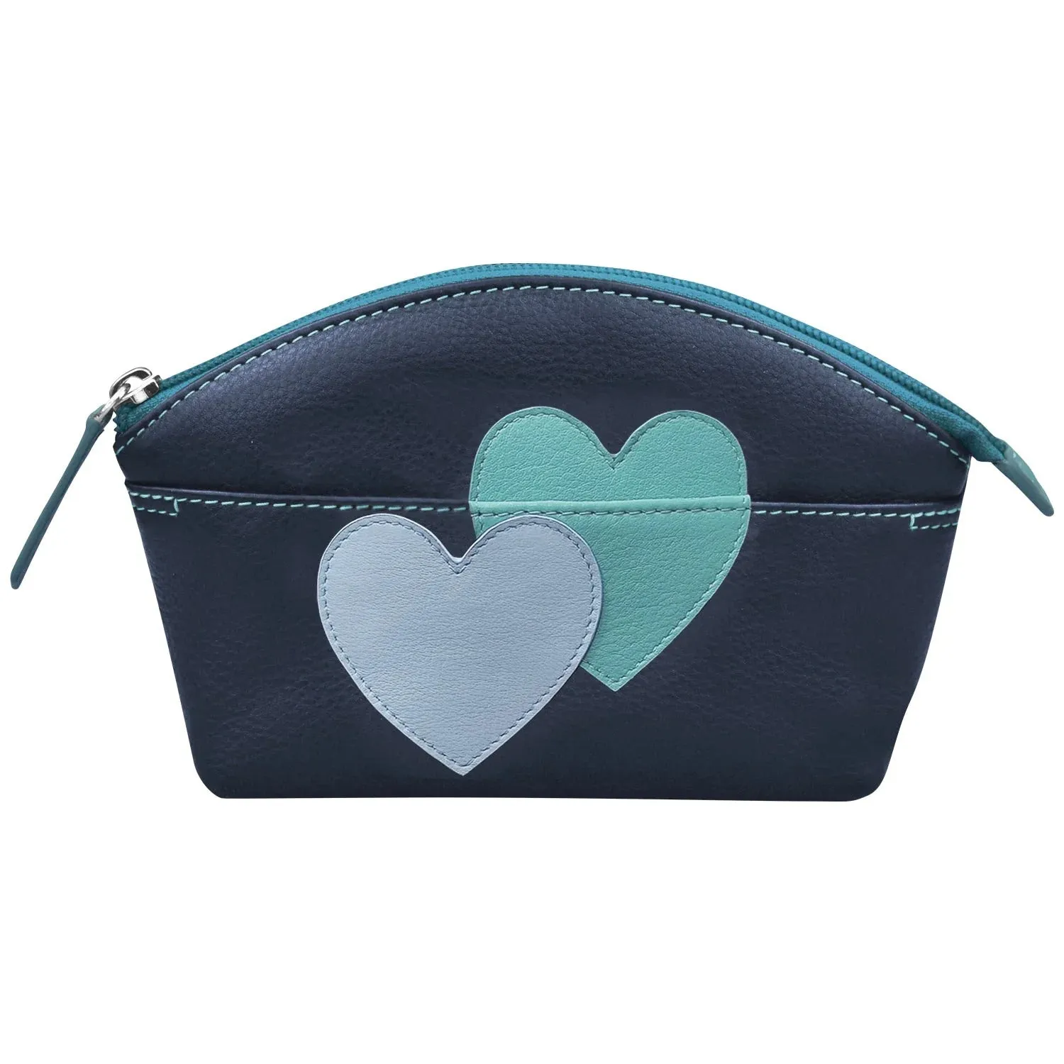 ILI New York Double Heart Cosmetic Case Bag Leather Handbag Purple Lav Purse NEW