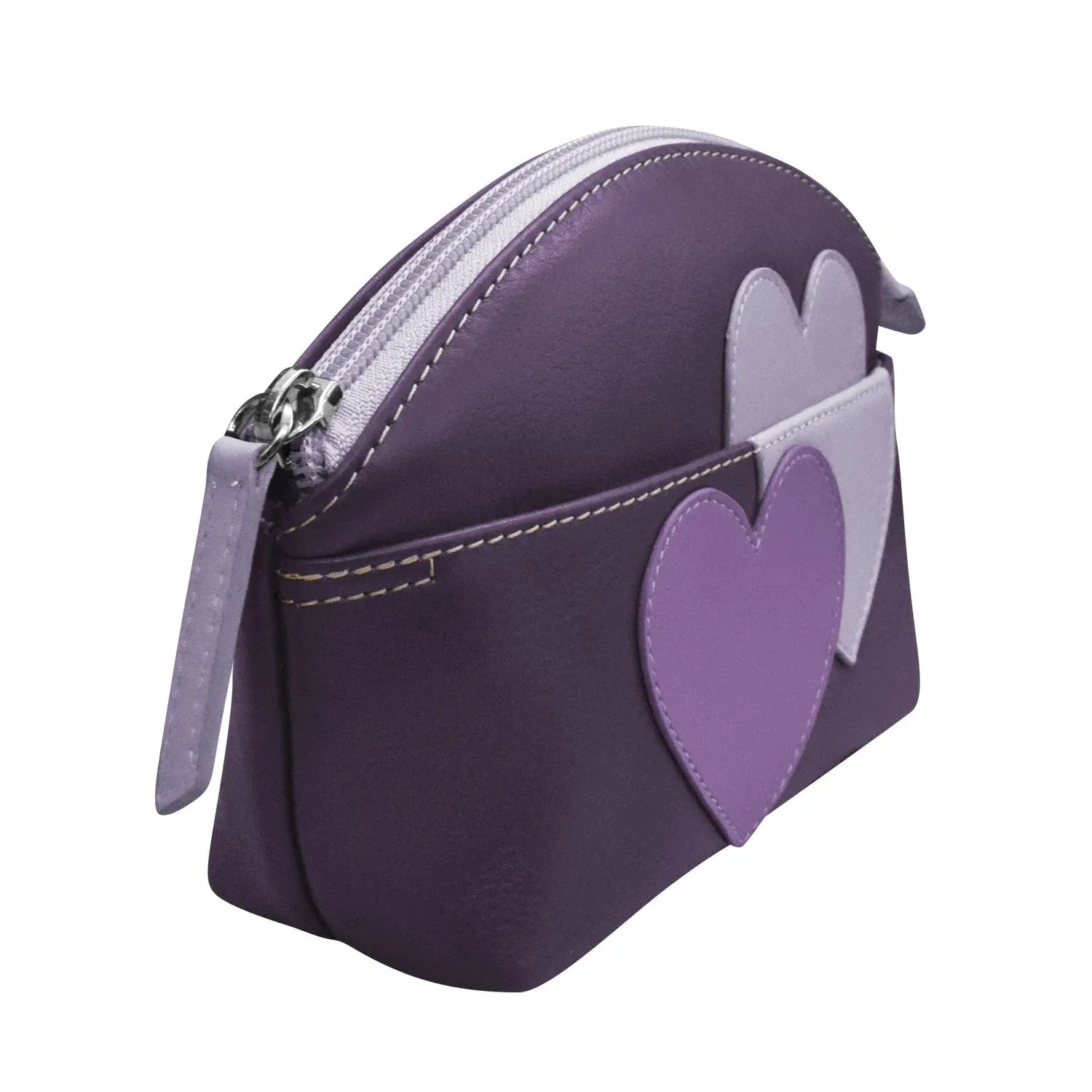 ILI New York Double Heart Cosmetic Case Bag Leather Handbag Purple Lav Purse NEW