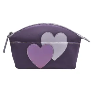 ILI New York Double Heart Cosmetic Case Bag Leather Handbag Purple Lav Purse NEW