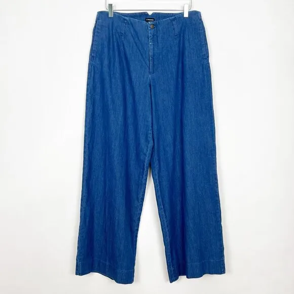J. Peterman Wide Leg High Waisted Denim Trouser Jean Medium Wash Women's Size 12