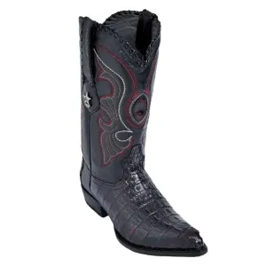 J Toe Cowboy Boots - J Toe Western Boots - Los Altos Black Cherry J-Toe Genuine Caiman Tail
