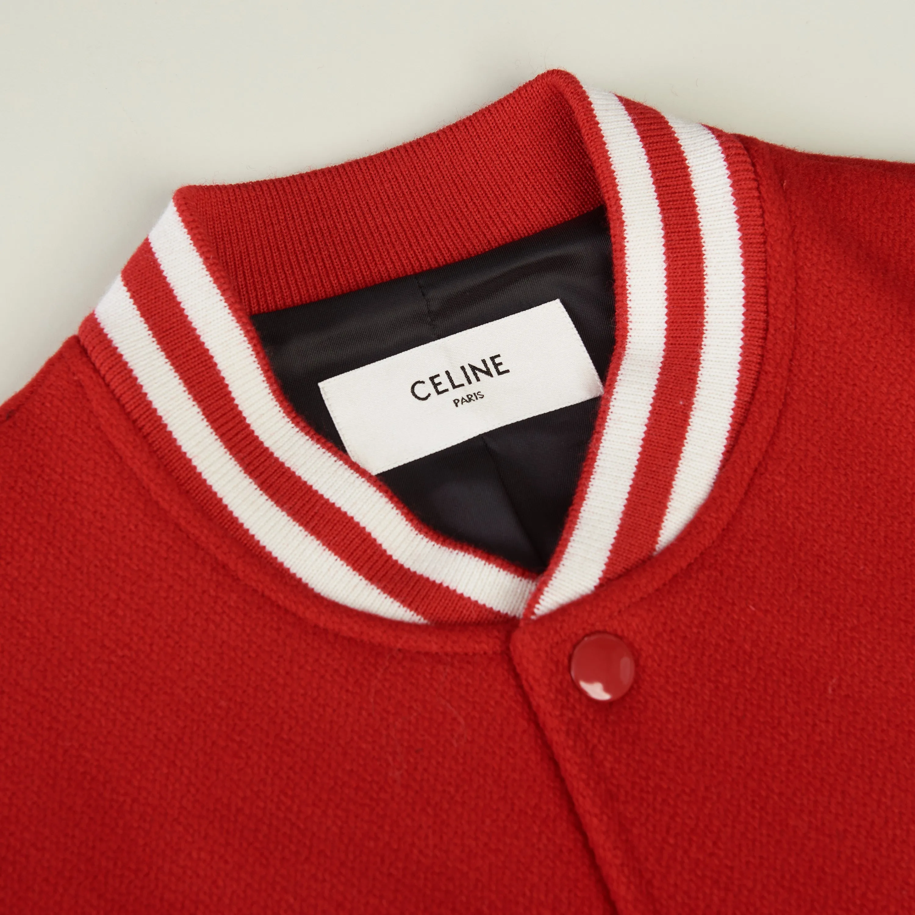 Jackson Teddy Jacket - Red Textured Wool, 'C' Patch, Leather Details