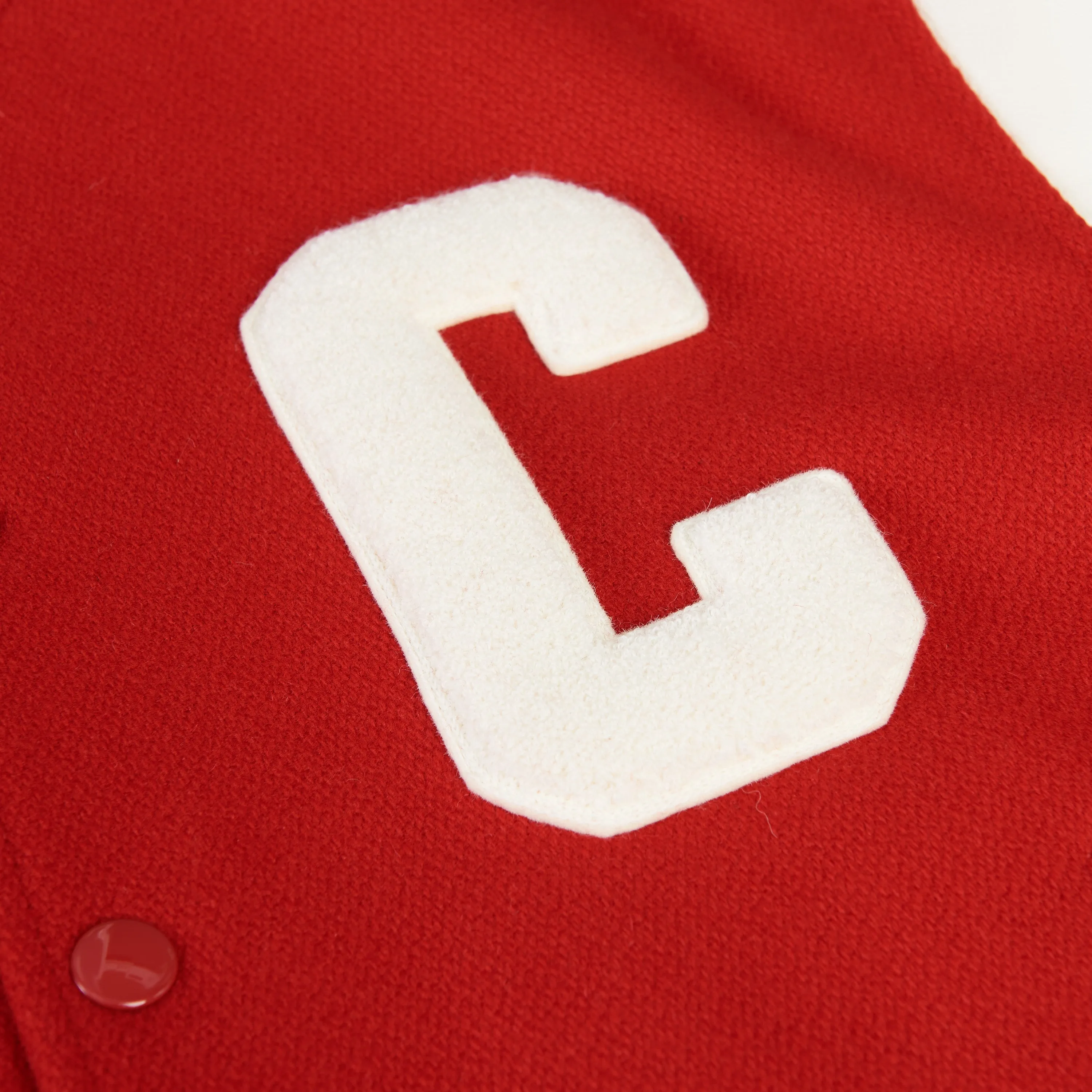 Jackson Teddy Jacket - Red Textured Wool, 'C' Patch, Leather Details