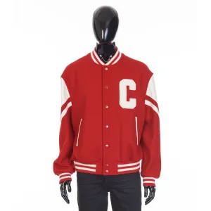 Jackson Teddy Jacket - Red Textured Wool, 'C' Patch, Leather Details