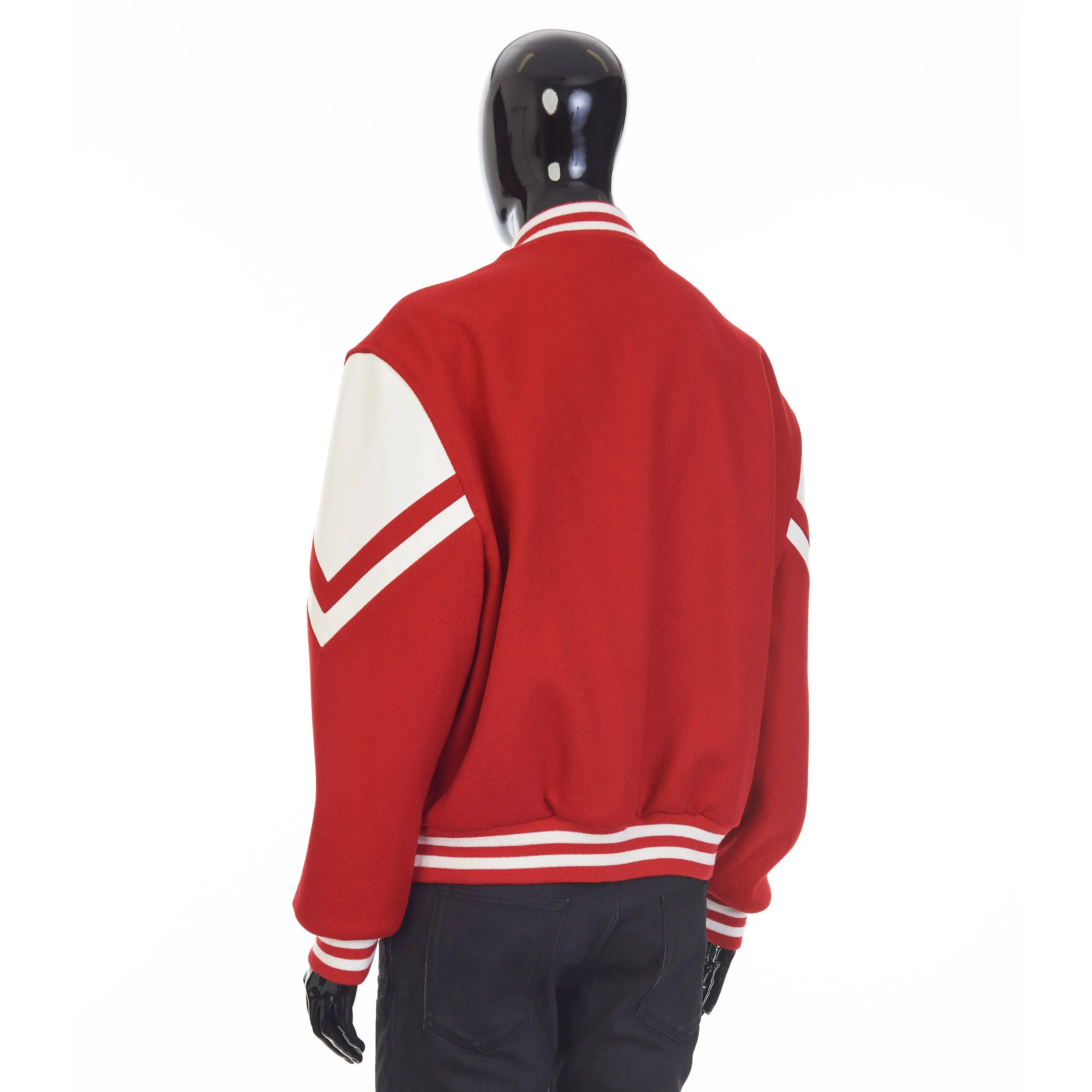 Jackson Teddy Jacket - Red Textured Wool, 'C' Patch, Leather Details
