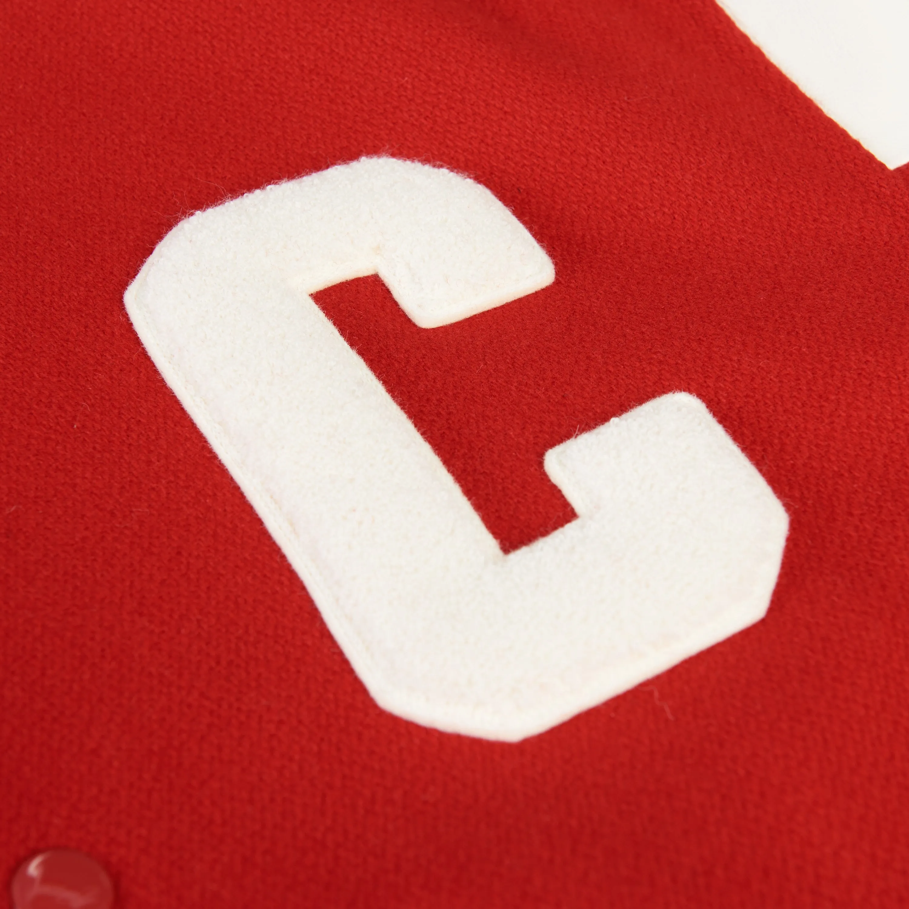 Jackson Teddy Jacket - Red Textured Wool, 'C' Patch, Leather Details