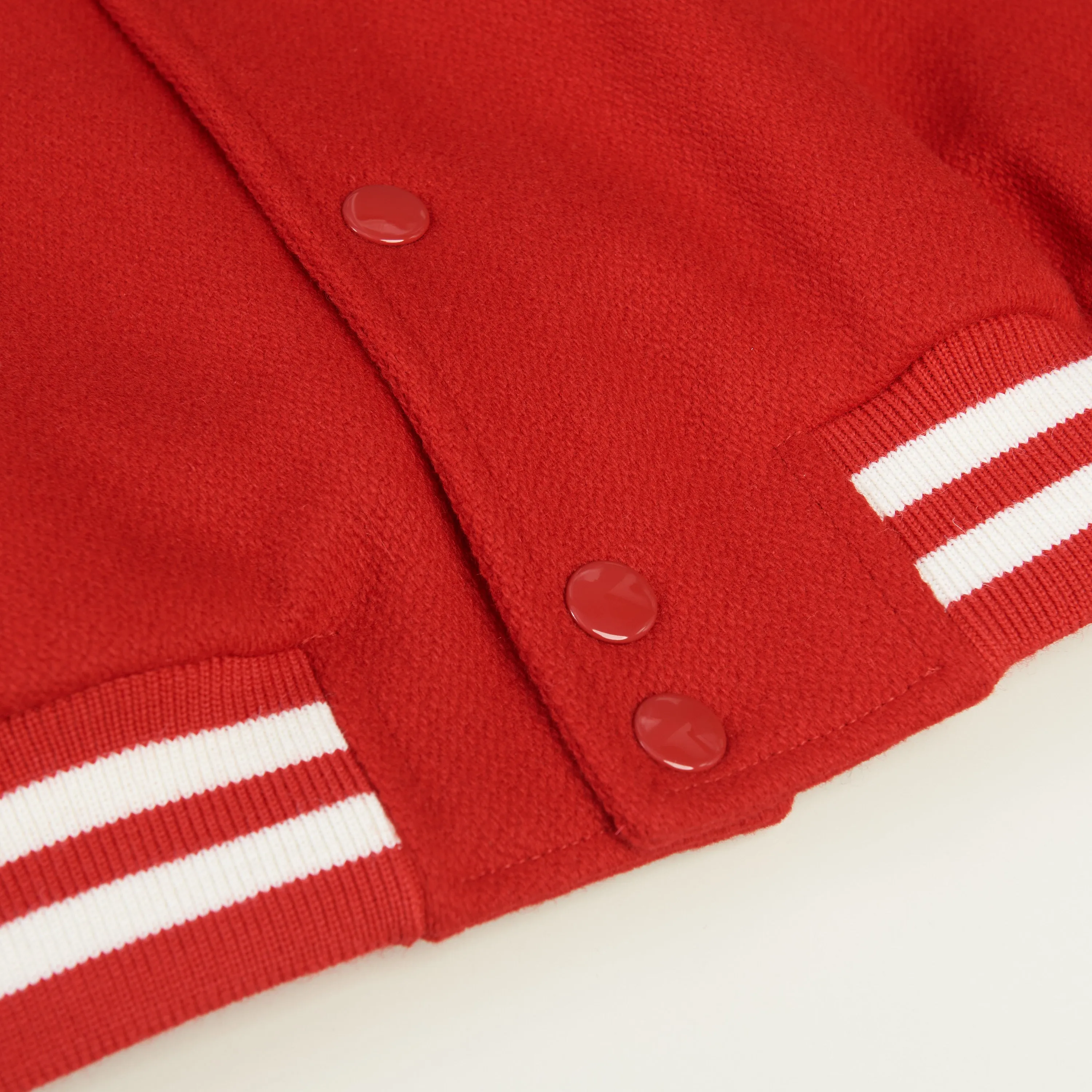 Jackson Teddy Jacket - Red Textured Wool, 'C' Patch, Leather Details