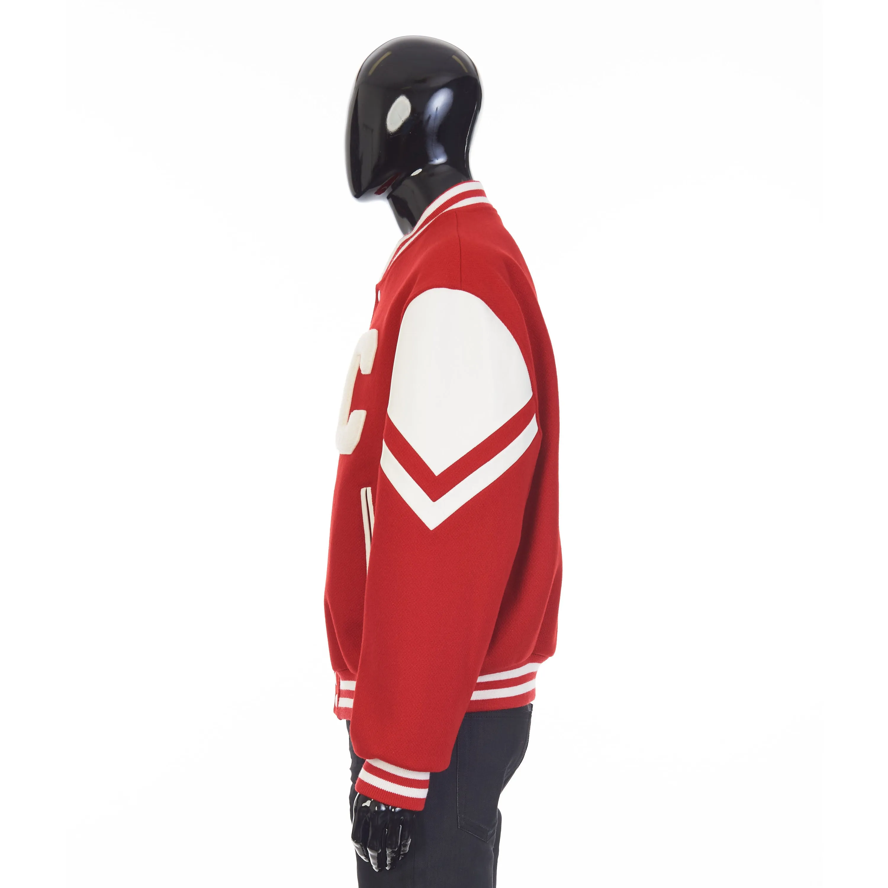 Jackson Teddy Jacket - Red Textured Wool, 'C' Patch, Leather Details