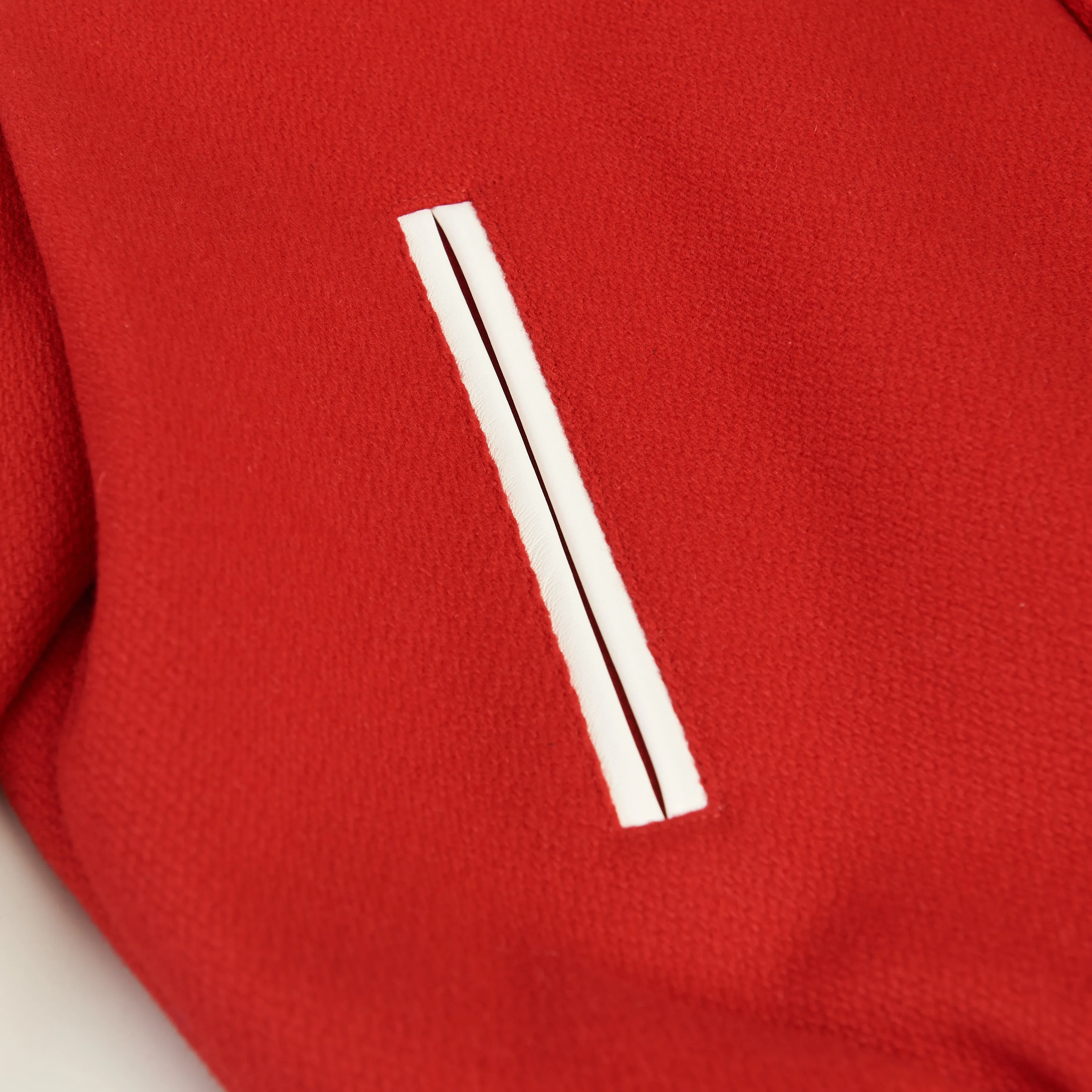 Jackson Teddy Jacket - Red Textured Wool, 'C' Patch, Leather Details