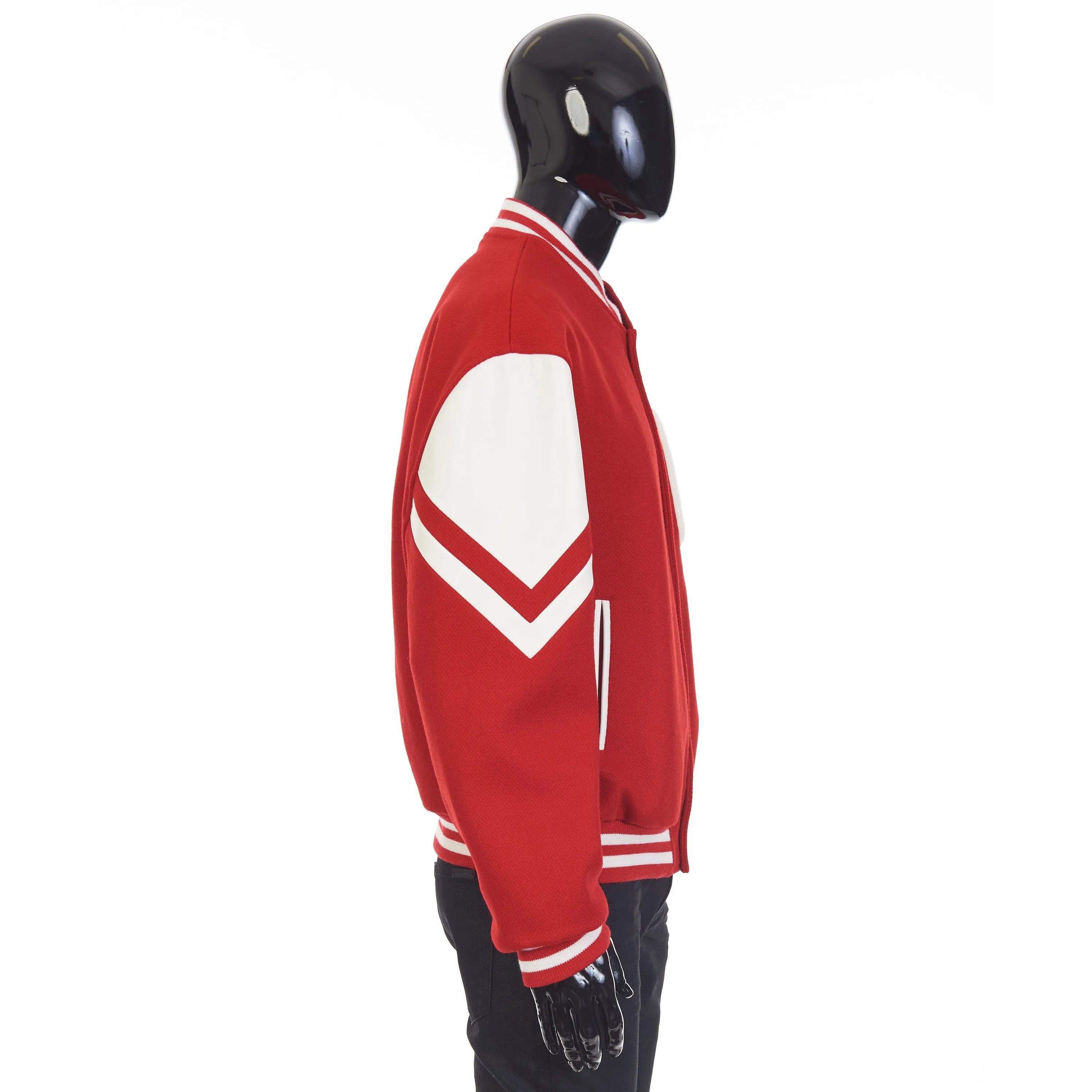 Jackson Teddy Jacket - Red Textured Wool, 'C' Patch, Leather Details
