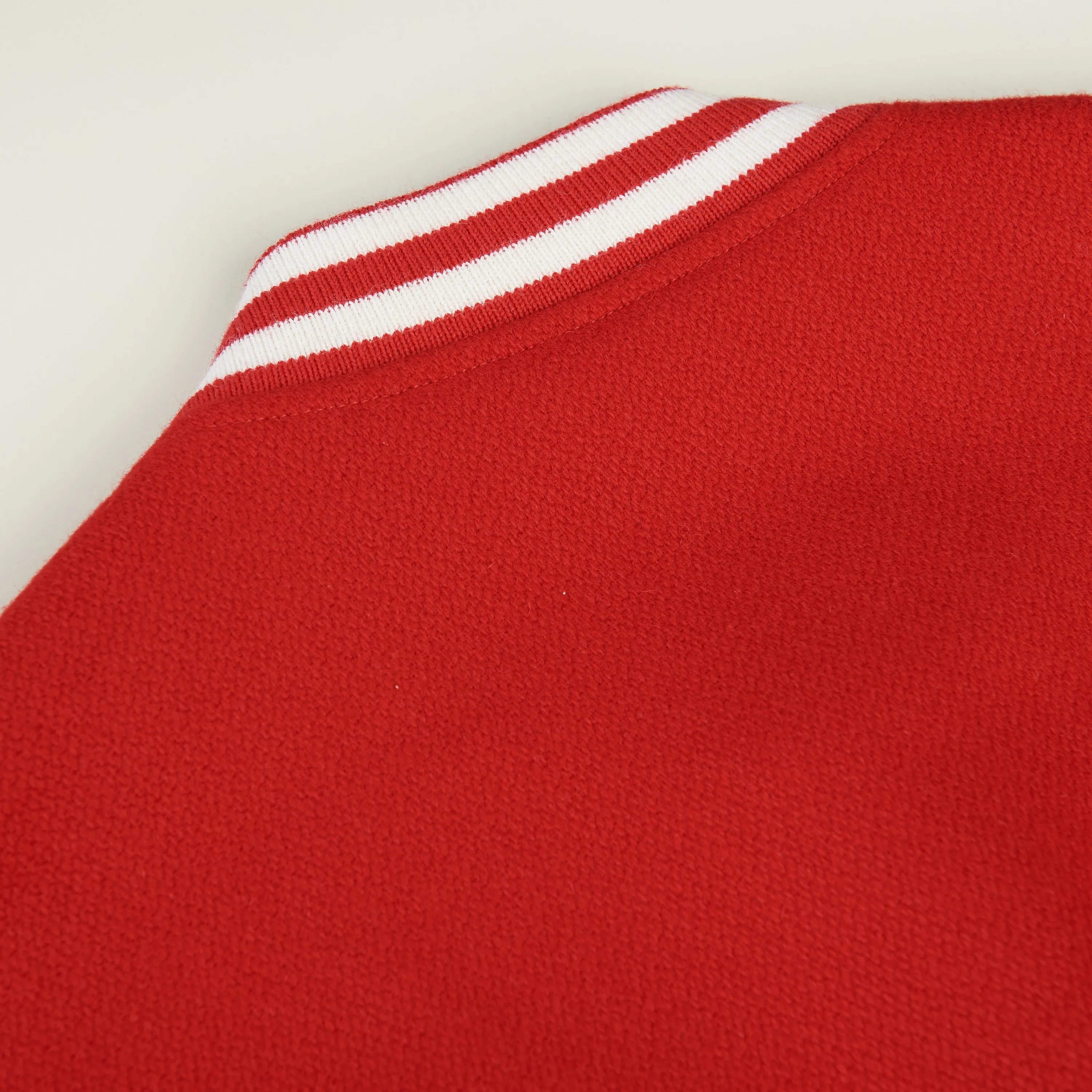 Jackson Teddy Jacket - Red Textured Wool, 'C' Patch, Leather Details