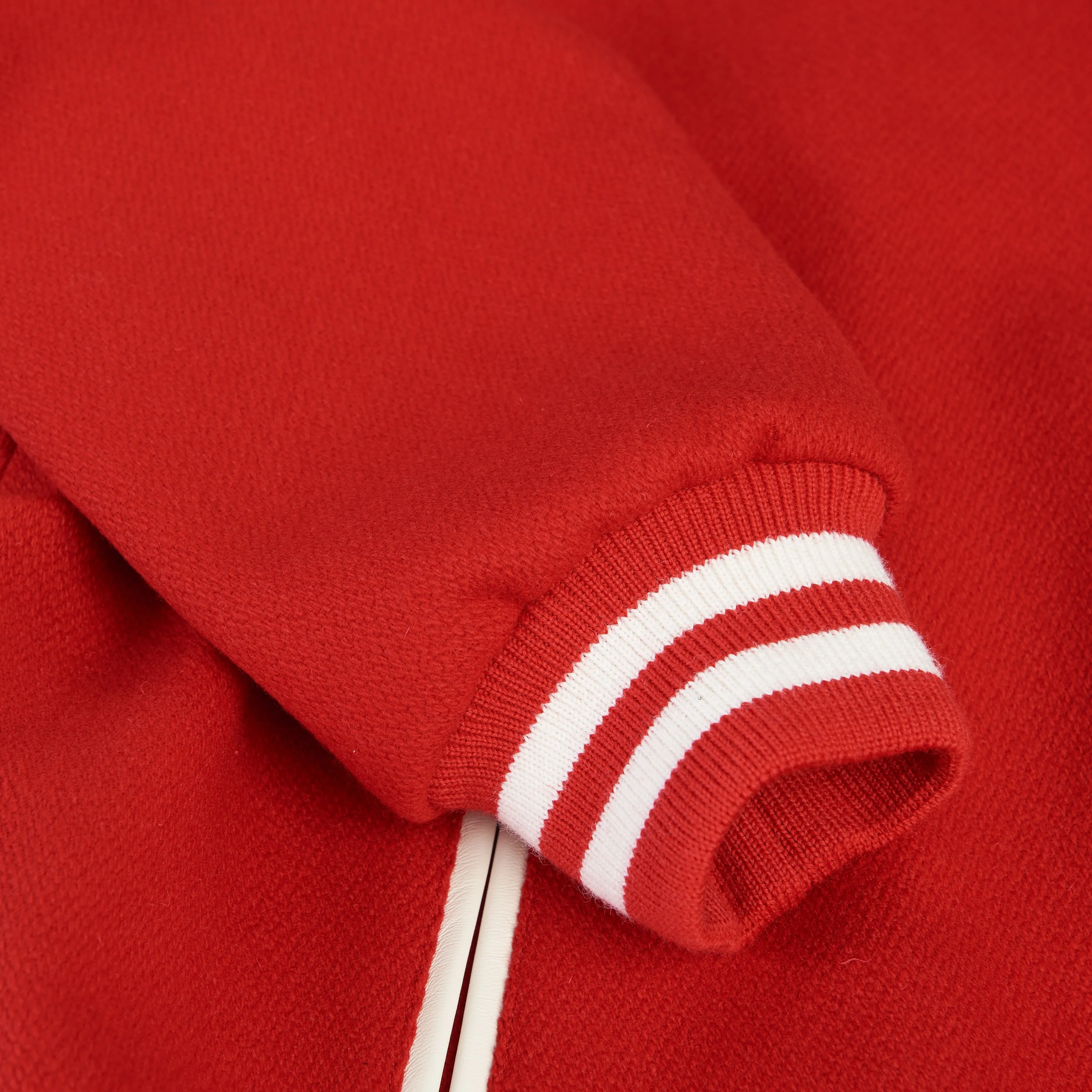 Jackson Teddy Jacket - Red Textured Wool, 'C' Patch, Leather Details
