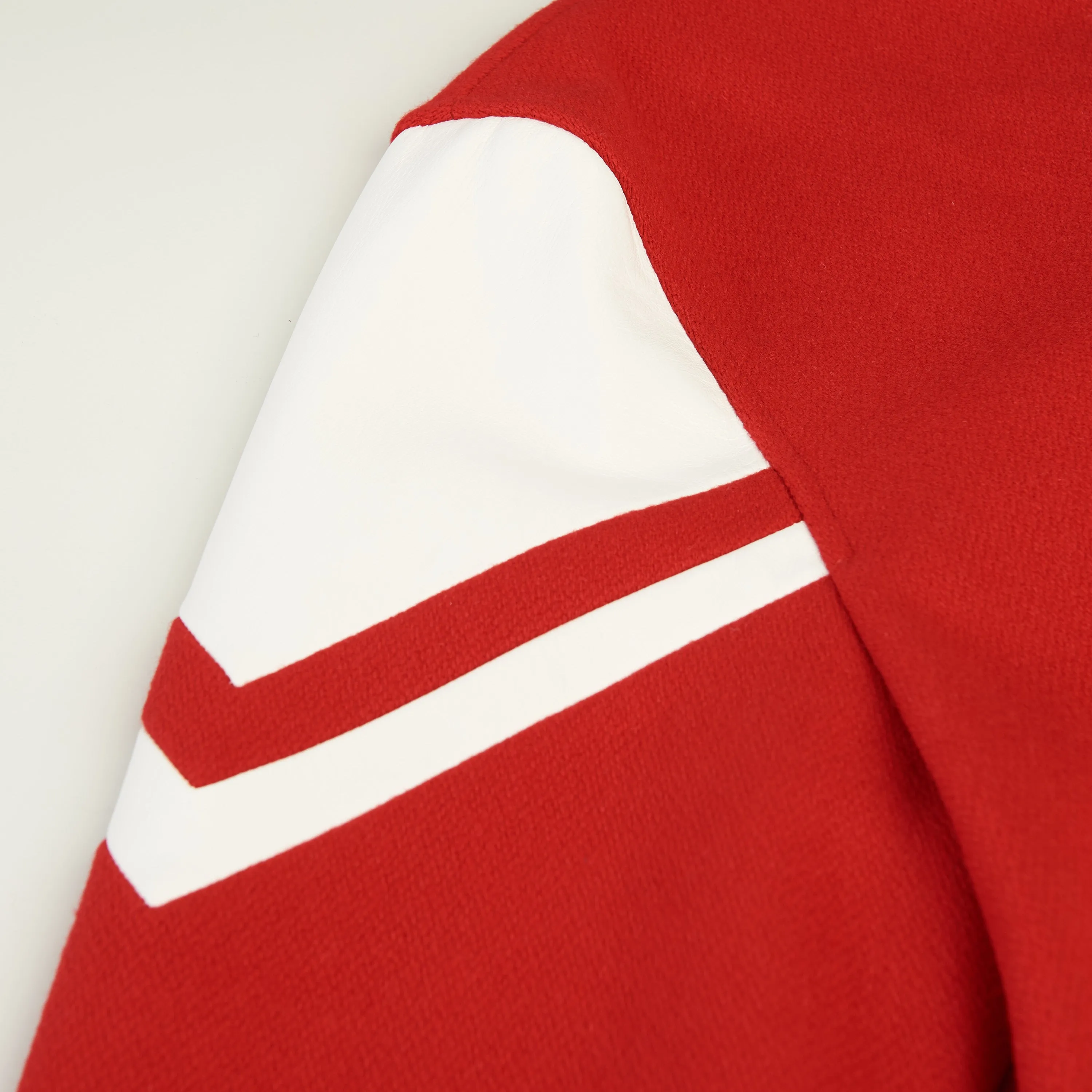 Jackson Teddy Jacket - Red Textured Wool, 'C' Patch, Leather Details