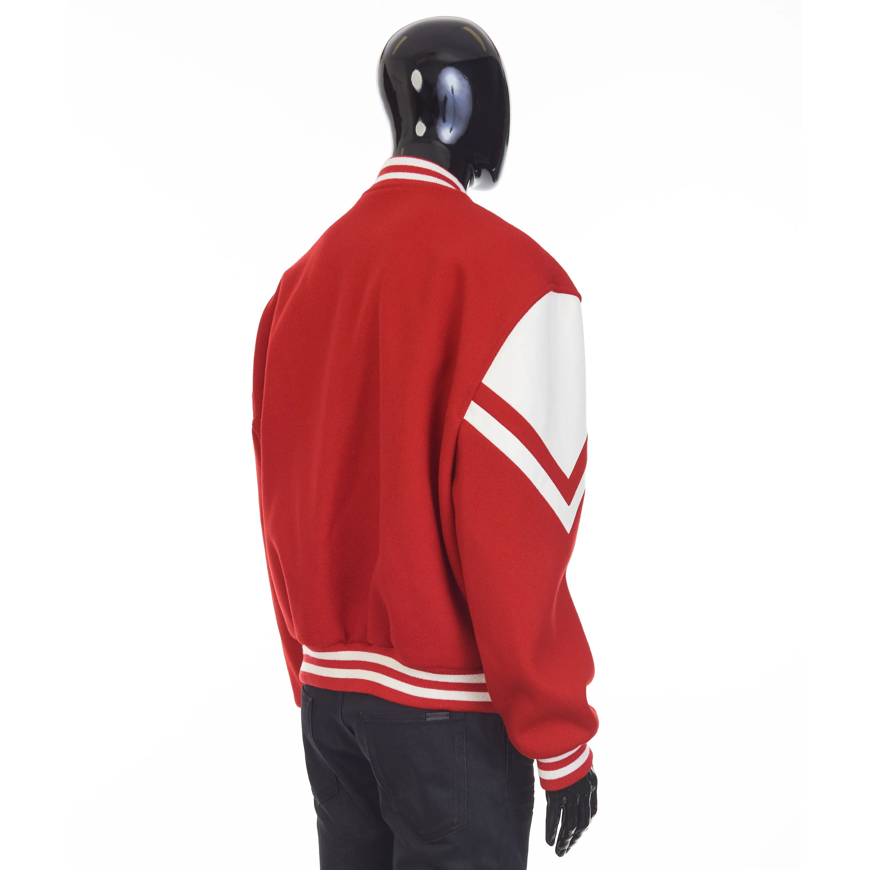Jackson Teddy Jacket - Red Textured Wool, 'C' Patch, Leather Details