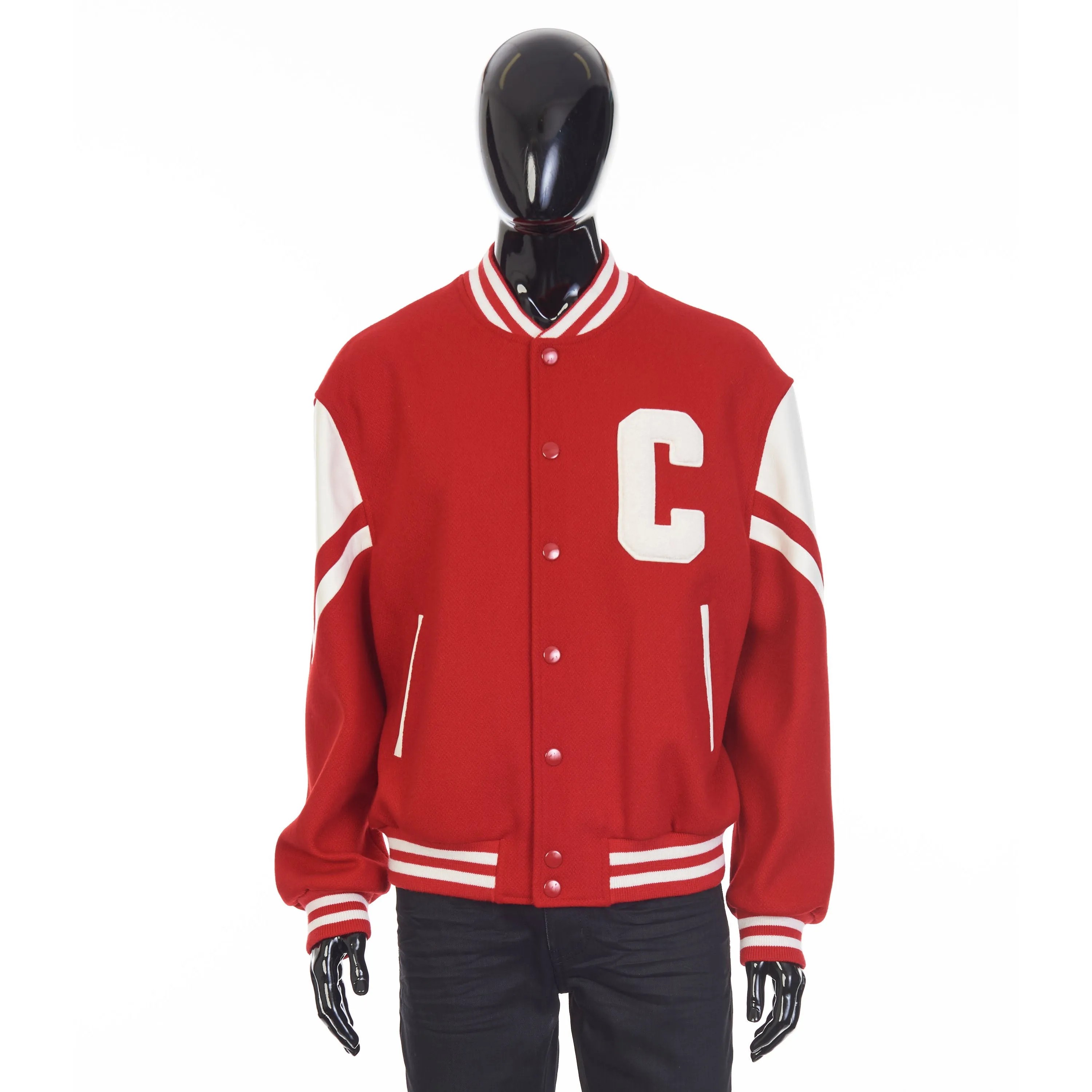 Jackson Teddy Jacket - Red Textured Wool, 'C' Patch, Leather Details