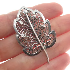 JEWELART 925 Sterling Silver Vintage Floral Leaf Filigree Oxidized Pin Brooch