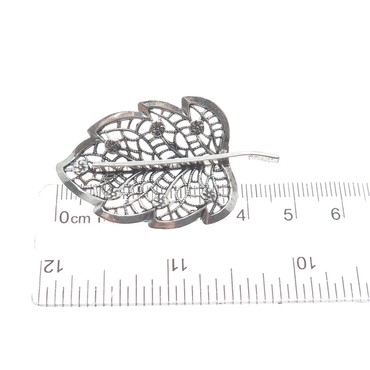 JEWELART 925 Sterling Silver Vintage Floral Leaf Filigree Oxidized Pin Brooch